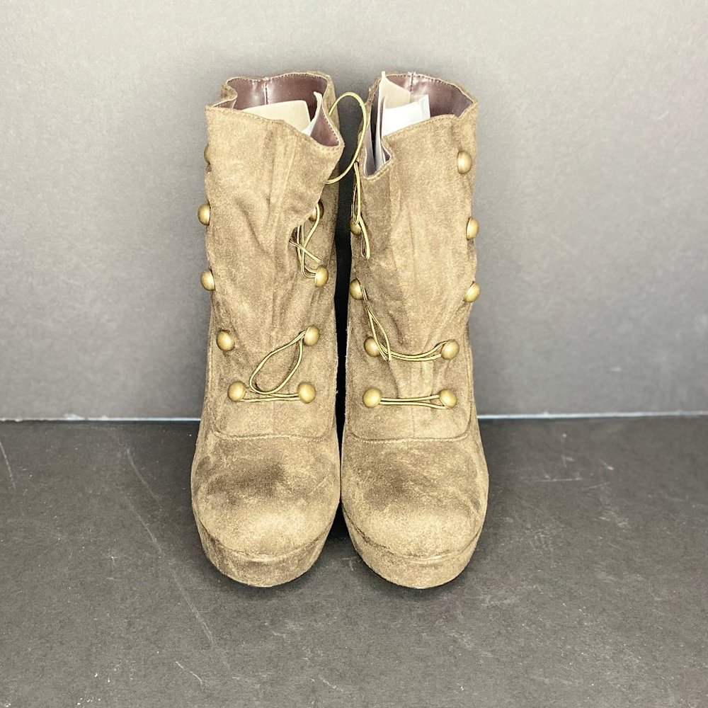 Olive Green Suede High Heeled Booties